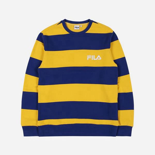 Fila Striped Women's Sweatshirts - Yellow/Navy,NZ 958-43895